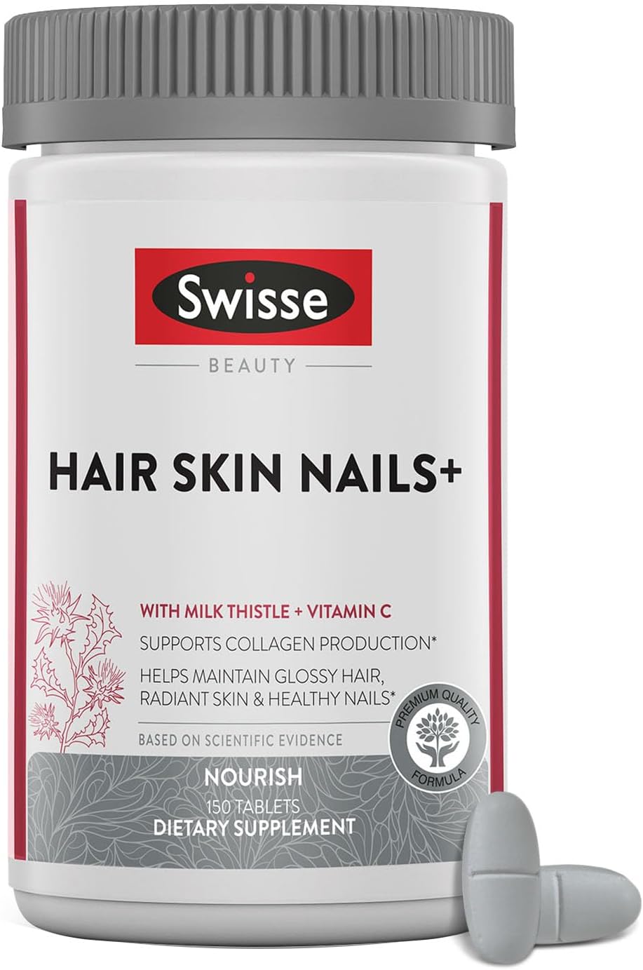 Swisse Biotin Hair Skin and Nails Vitamins for Women & Men | 5 Months Supply | Milk Thistle, Biotin, Vitamin C