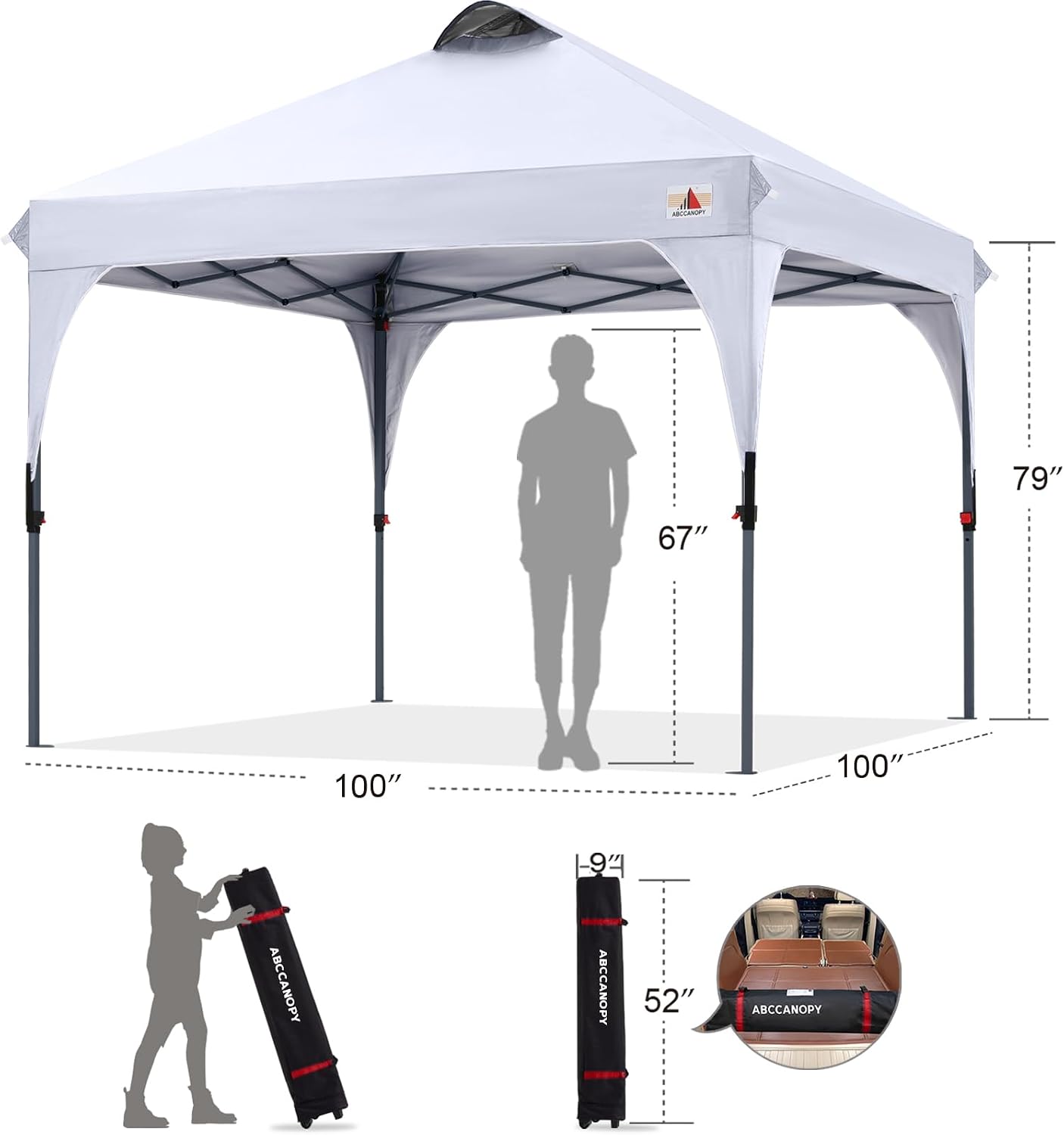 ABCCANOPY Outdoor Pop up Canopy Tent, 10x10 Instant Portable Canopy for Camping, Beach, Backyard,Gray | Water resistant & UV protection canopy, easy setup, with carry bag, ideal for camping, beach, backyard, market events