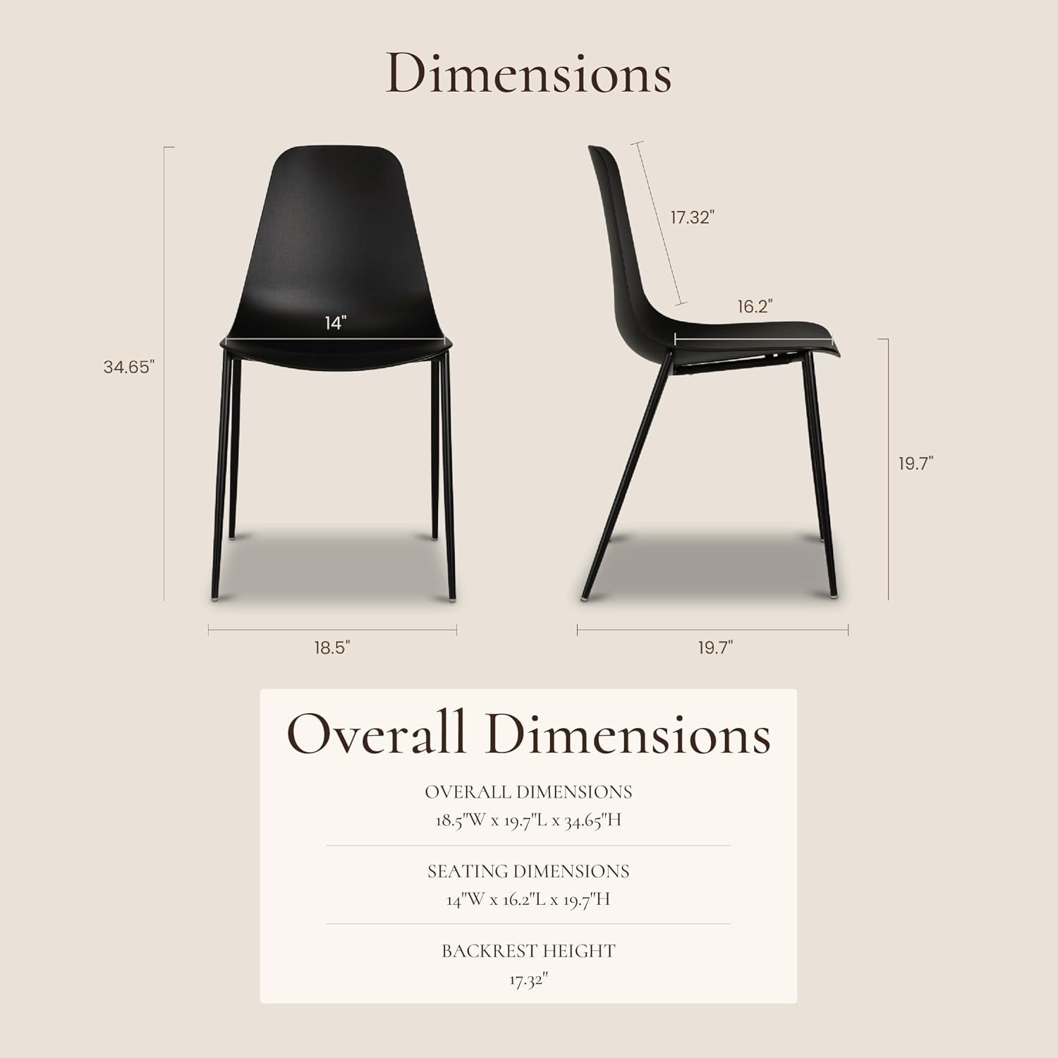 Poly & BARK Isla Modern Kitchen Chairs Set of 4 - Plastic Dining Chair with Metal Legs - Quick Assembly Simple Cafe Chairs Plastic for Indoor or