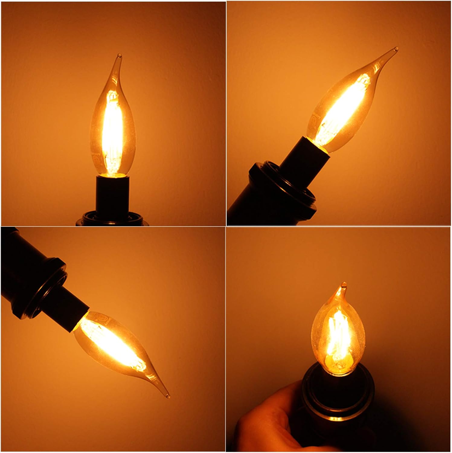 LiteHistory CA10 E12 Candelabra Bulb 40 watt,Amber Light Bulbs,2200K,6Pack | 4w=40 watt Light Bulbs,E12 Bulb,250lm,AC120V,ETL,Candelabra Light Bulbs for Chandelier Light Bulbs,Pendant,Candle Light Bulbs