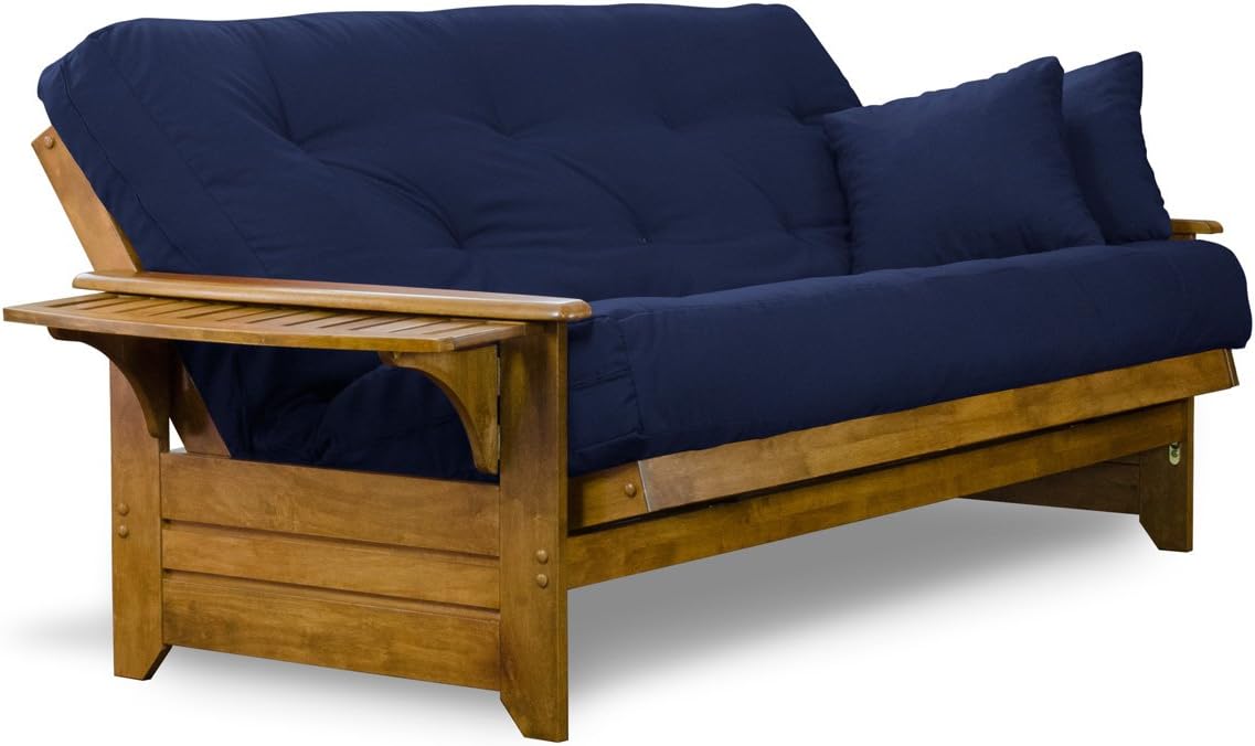 Brentwood Tray Arm Futon Sofabed Set - Queen Frame, 8" Microfiber Fudge Mattress, Heritage Finish