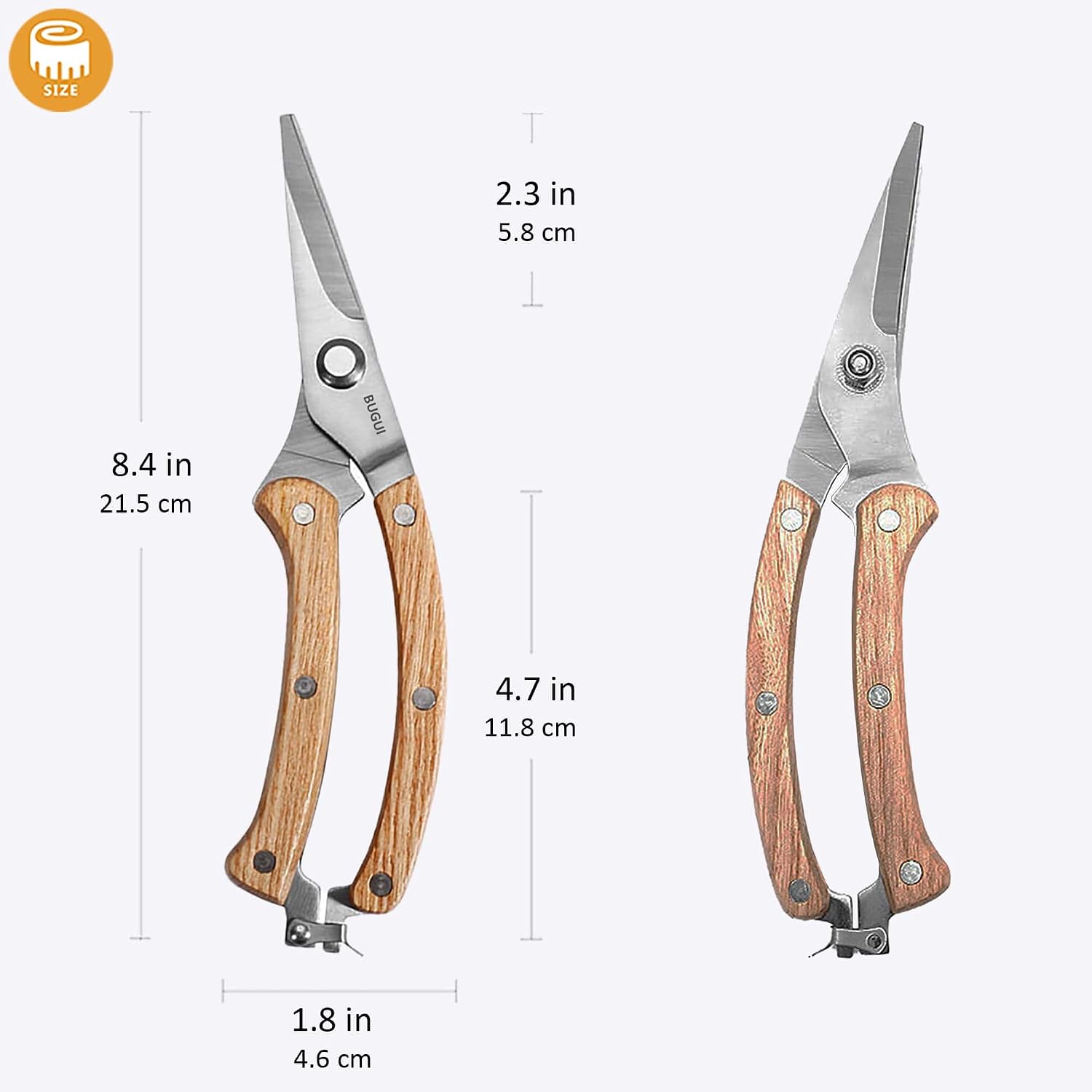 BUGUI Wood Handle Pruning Shears, SK-5 Steel Blade, 1-inch Cutting Capacity, Sharp, Well Designed Garden Shears, 8"