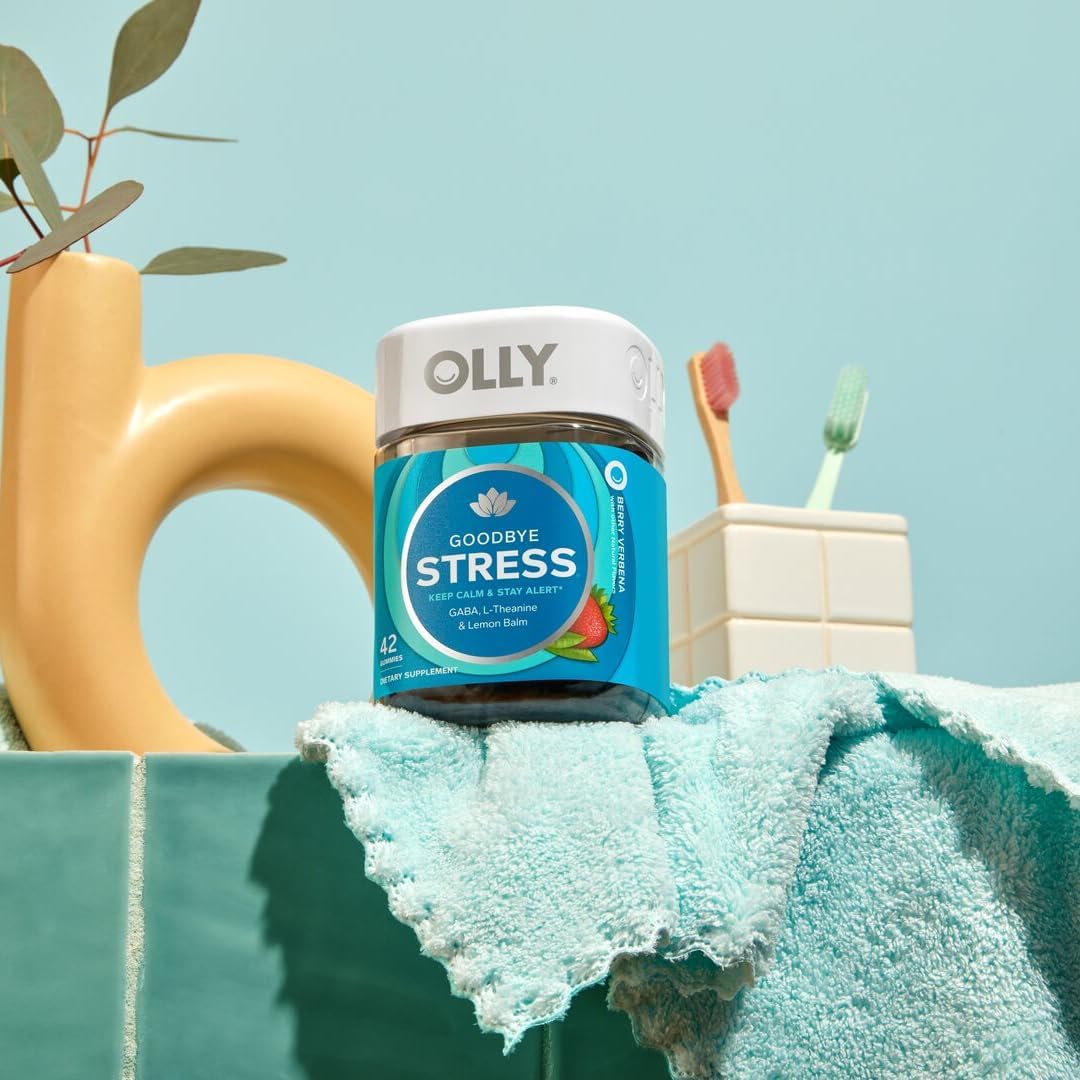 OLLY Goodbye Stress, Stress Support* Supplement, 50mg L-Theanine - 42 Count