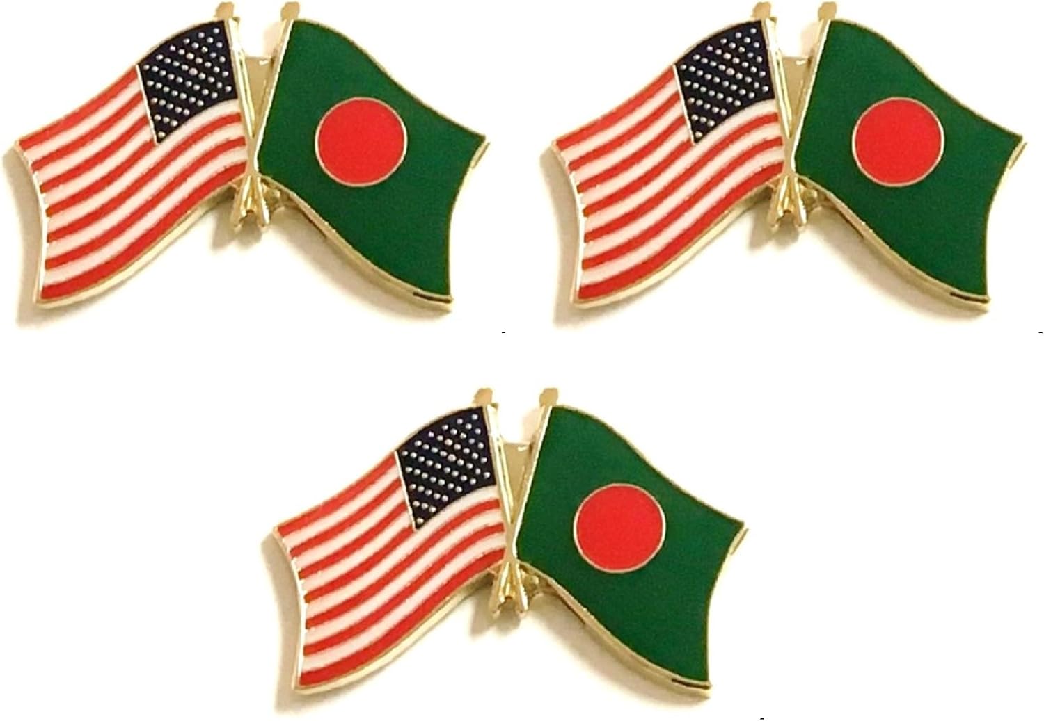 3 National Country Flag Crossed Enamel Flag Pins Pack of 3 Friendship Double Flags