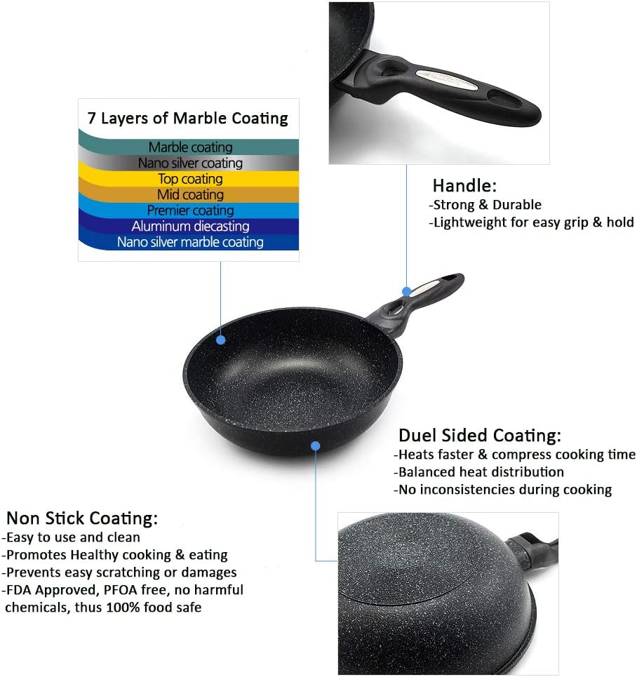 Marble Coated Cast Aluminum Non Stick Frying Wok (26cm / 10 Inch)