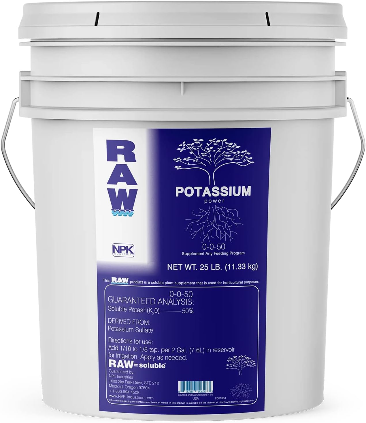 RAW Potassium Fertilizer - Water Soluble High Potassium for Plants, 8 oz | Fertilizer for Garden Use and Vegetable Cultivation - Bloom & Fruiting Plant, Hydroponic and Greenhouse Production