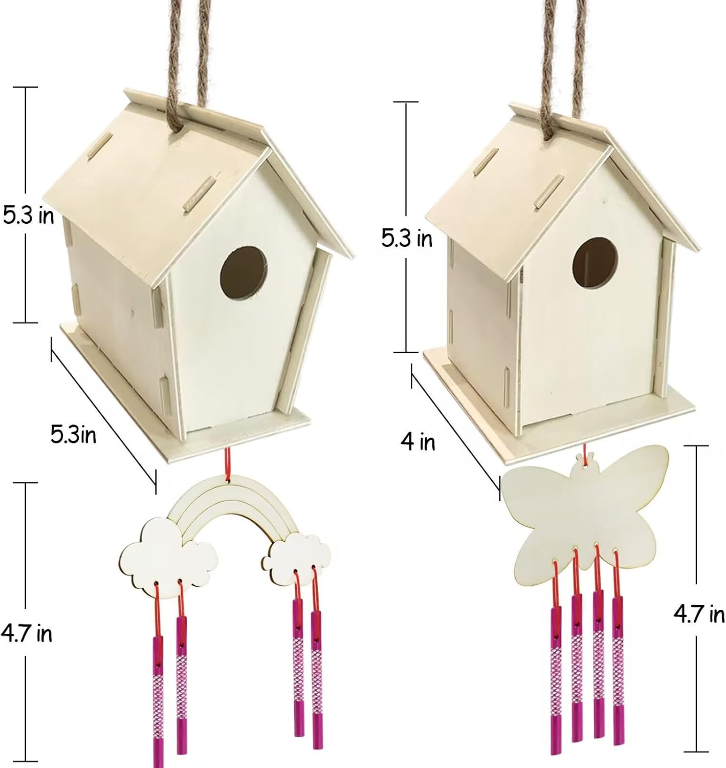 4 Pack DIY Bird House Wind Chime Kit for Crafts for Kids Ages 4-8