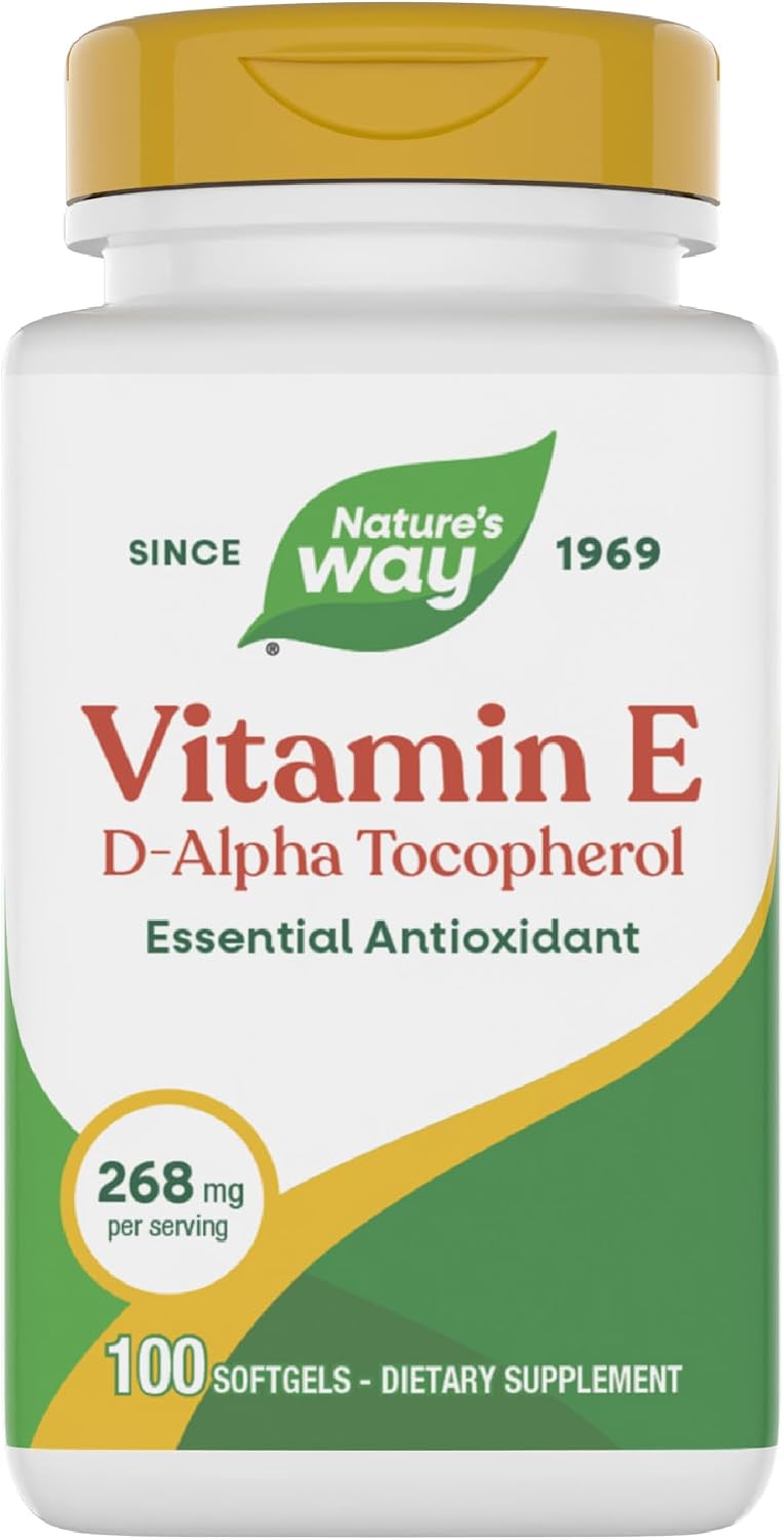 Nature's Way Vitamin E, D-Alpha Tocopherol, Essential Antioxidant, Helps Neutralize Free Radicals*, 268 mg per Serving, 100 Softgels (Packaging May Vary)