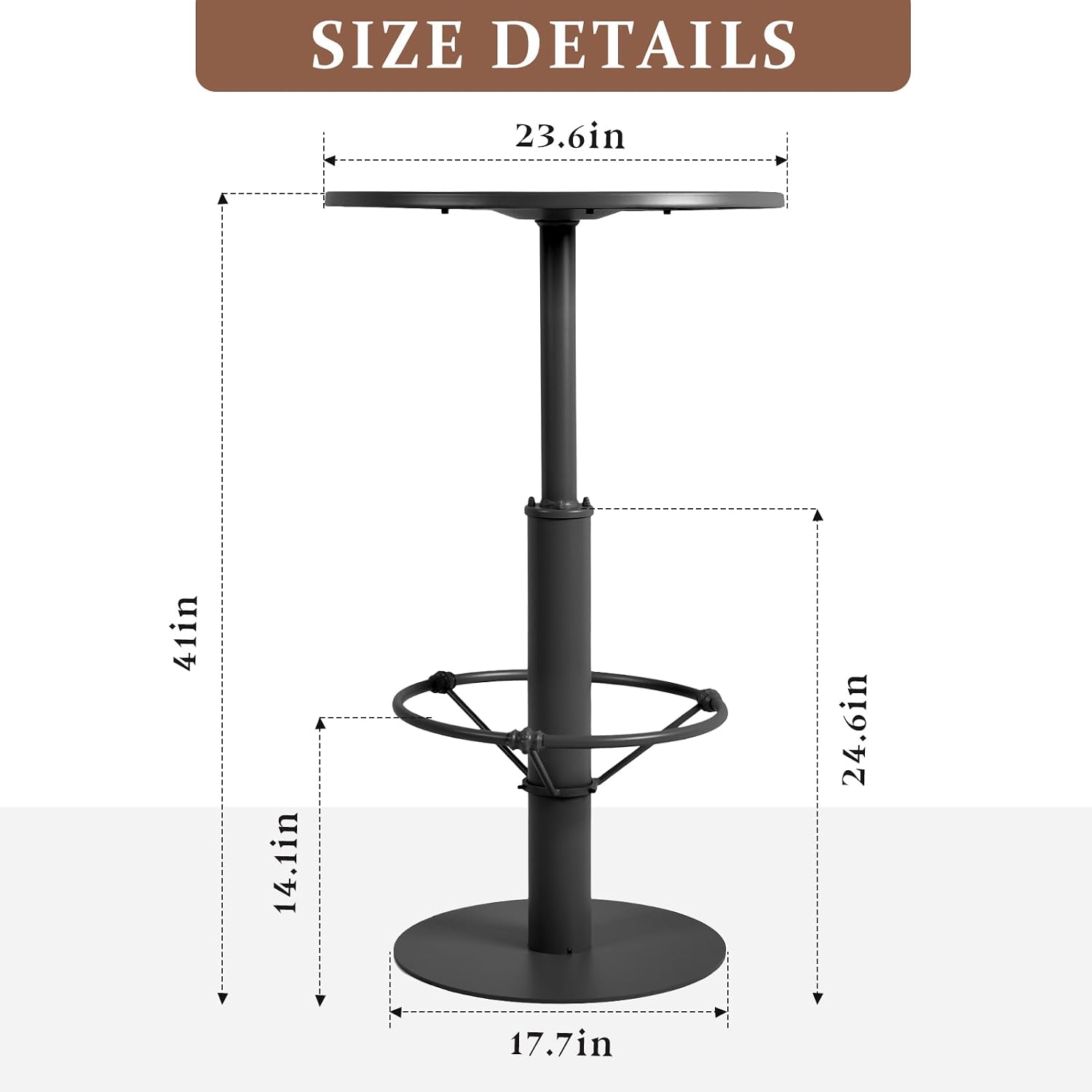 LOKKHAN 42" Tall Rustic Industrial Bar Table 19.68" Dia Round Wooden Top Metal Frame Height Fixed Standing Pub Dining Room Bistro Cocktail Table, Black & Brown