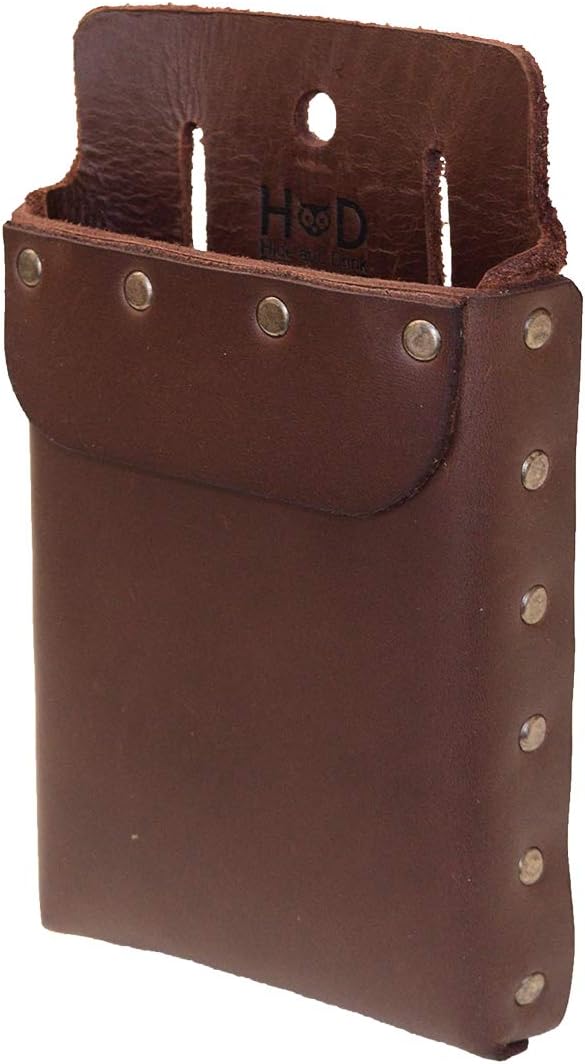 Hide & Drink, Riveted Squared Tool Pouch for Waist Belt, Heavy Duty Case, Rustic Tool Organizer, Full Grain Leather, Handmade, Bourbon Brown