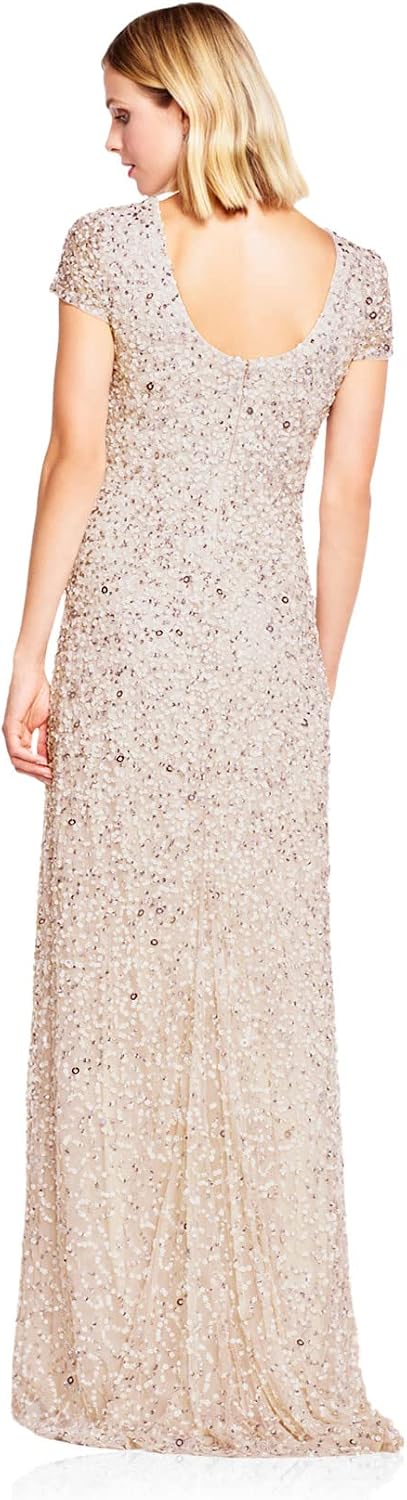 Adrianna Papell Womens Short-Sleeve All Over Sequin Gown