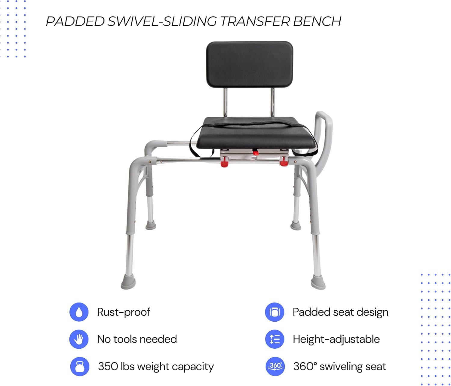 Tub Transfer Bench with Swivel Seat, for Elderly & Disabled, Standard | Eagle Health Supplies Sliding Shower Chair for Inside Shower, FSA/HSA eligible, Height Adjustable, 77662