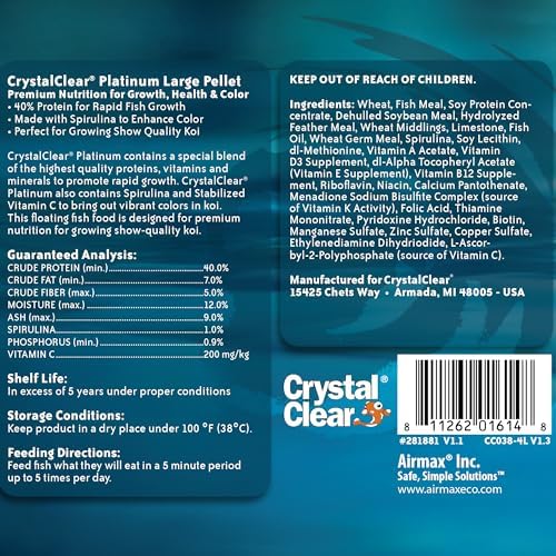 CrystalClear Platinum Fish Food Floating 5mm Pellets, 17.6 lbs | For Koi & Goldfish, premium nutrition to boost growth, color, and wellness in backyard ponds & water gardens