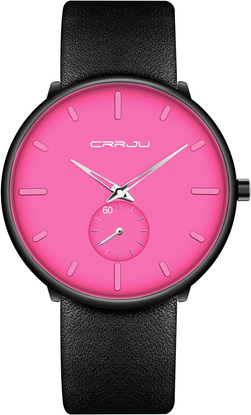 Mens Watches Ultra-Thin Minimalist Waterproof-Fashion Wrist Watch for Men Unisex Dress with Leather Band