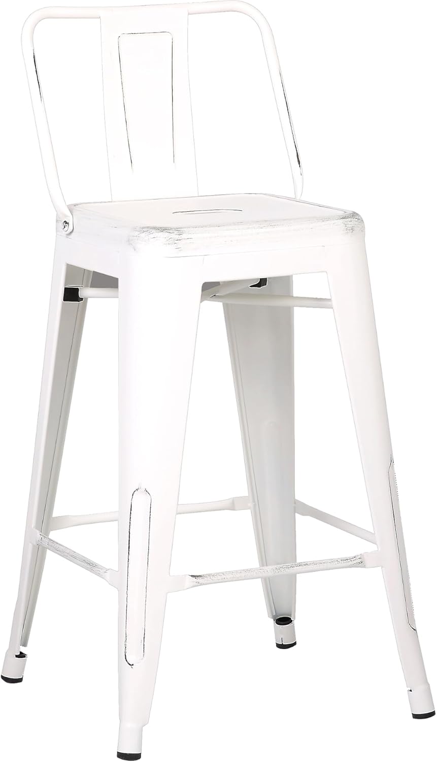 AC Pacific 30” Metal Barstool Set of 2 – Country Rustic Style with Low Back, Lightweight & Sturdy Build, Easy Assembly – Matte Black