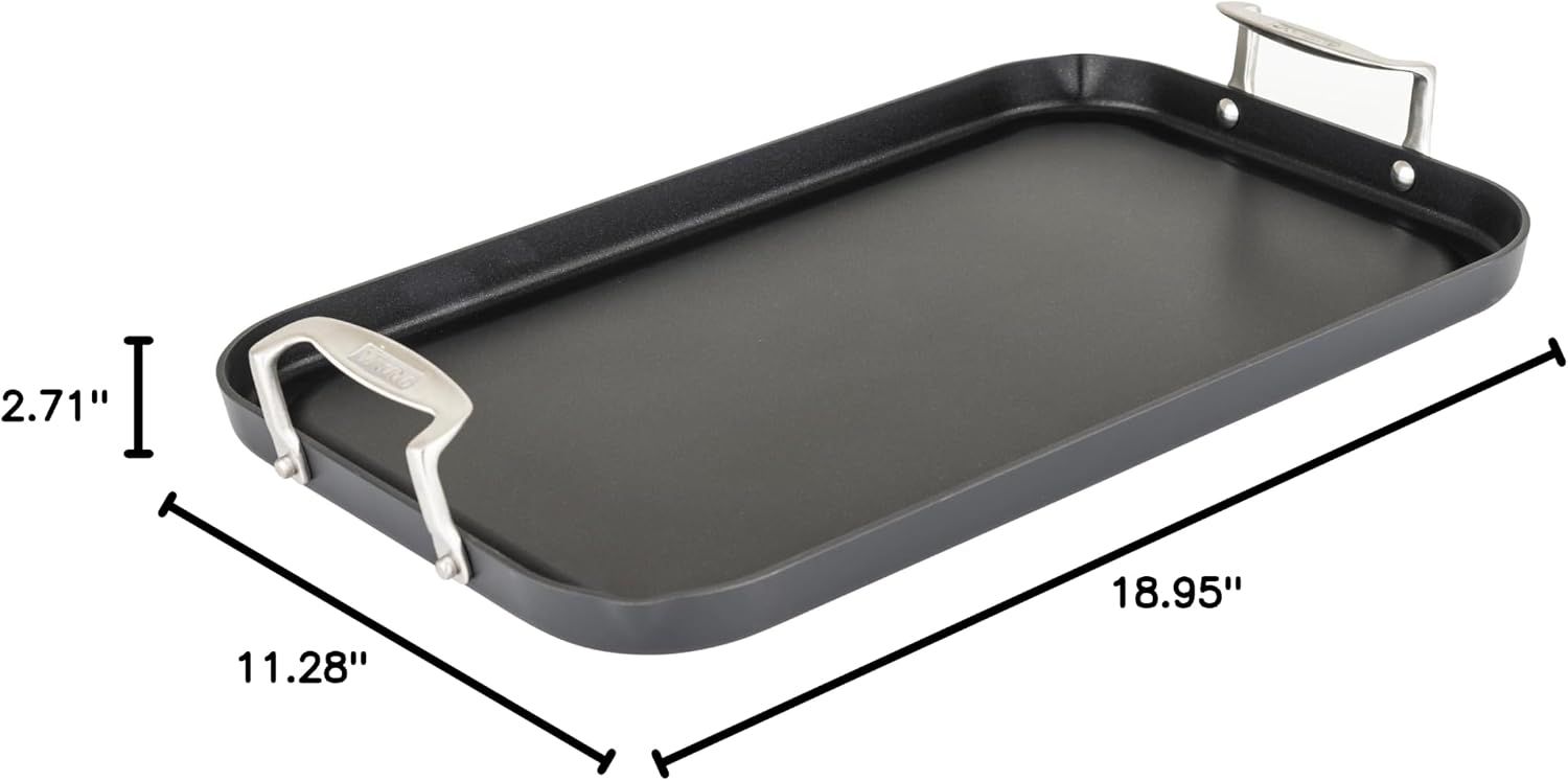 Viking Nonstick Double Burner Griddle, 19 x 11 Inch Hard Anodized Kitchen Grill Pan with Handles, Oven Safe, Works on Gas, Ceramic