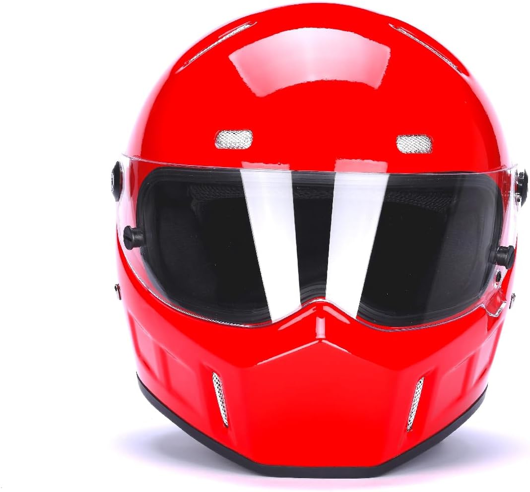 CRG Sports Retro Full Face Motorcycle Helmet, DOT Approved Fiberglass Street Bike Helmet with Clear Visor, Lightweight Cafe Racer Cruiser Motorcycle Helmet