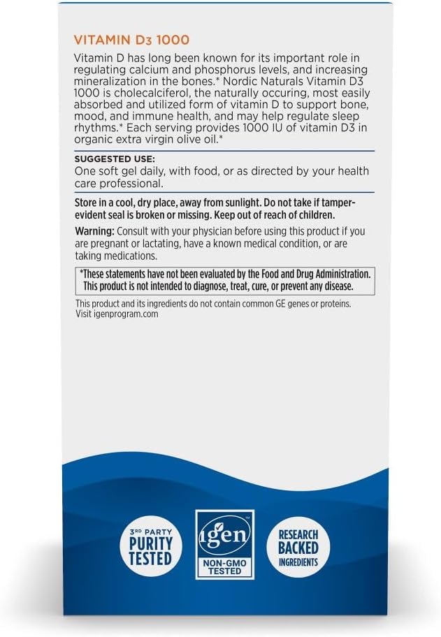 Nordic Naturals Vitamin D3 1000 IU, Orange - 120 Mini Soft Gels | Vitamin D3 supports healthy bones