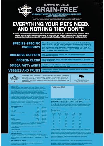 Diamond Naturals Grain-Free Dry Dog Food, Wild-Caught Whitefish, 28lb | Puppy, Adult & Senior Dogs | Wild-Caught Whitefish & Sweet Potatoes for All Day Energy | Guaranteed Probiotics