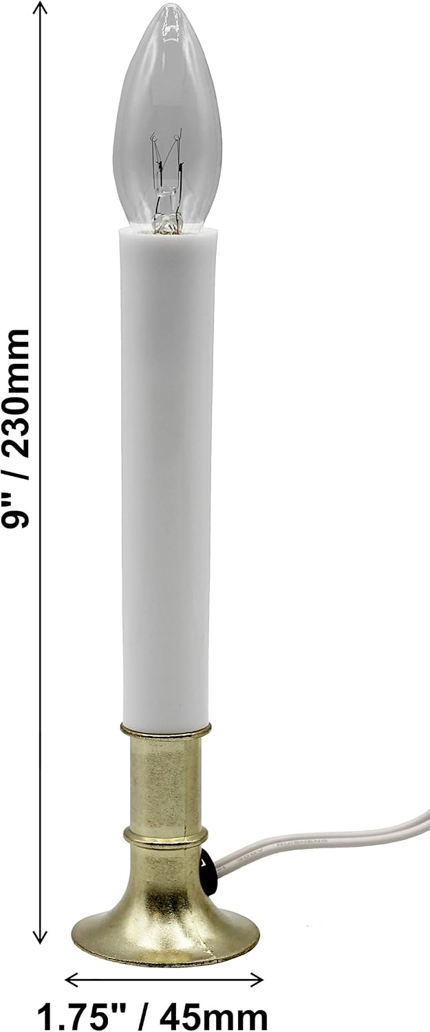 Creative Hobbies® Electric Window Candle Lamp with Brass Plated Base, On/Off Switch, Light Bulb, Ready to Use! (LED)