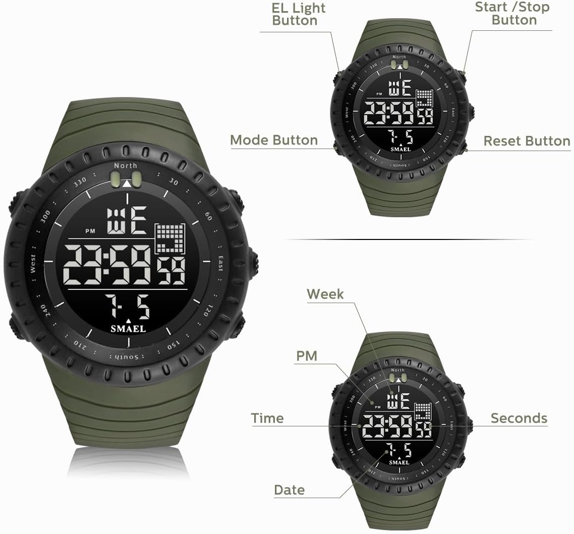 L LAVAREDO Mens Digital Watch Sports Military Watches Waterproof Outdoor Chronograph Wrist Watches for Men with LED Back Ligh/Alarm/Date