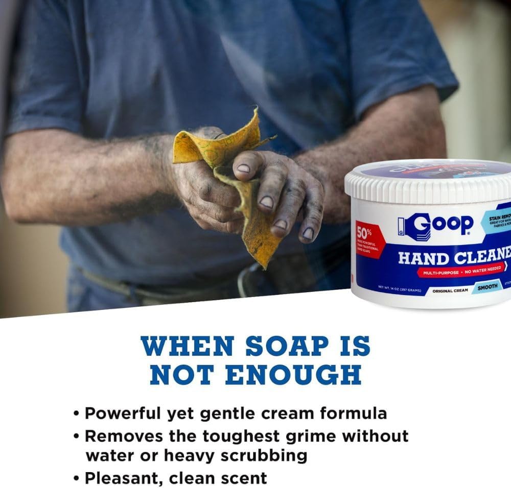 GOOP Multi-Purpose Hand Cleaner- Waterless Hand Degreaser, Laundry Stain Remover - NonToxic and Biodegradable Cleaner Remove Dirt, Oil, Paint, Ink, and Clothes Stains Original, 14oz Pack of 1