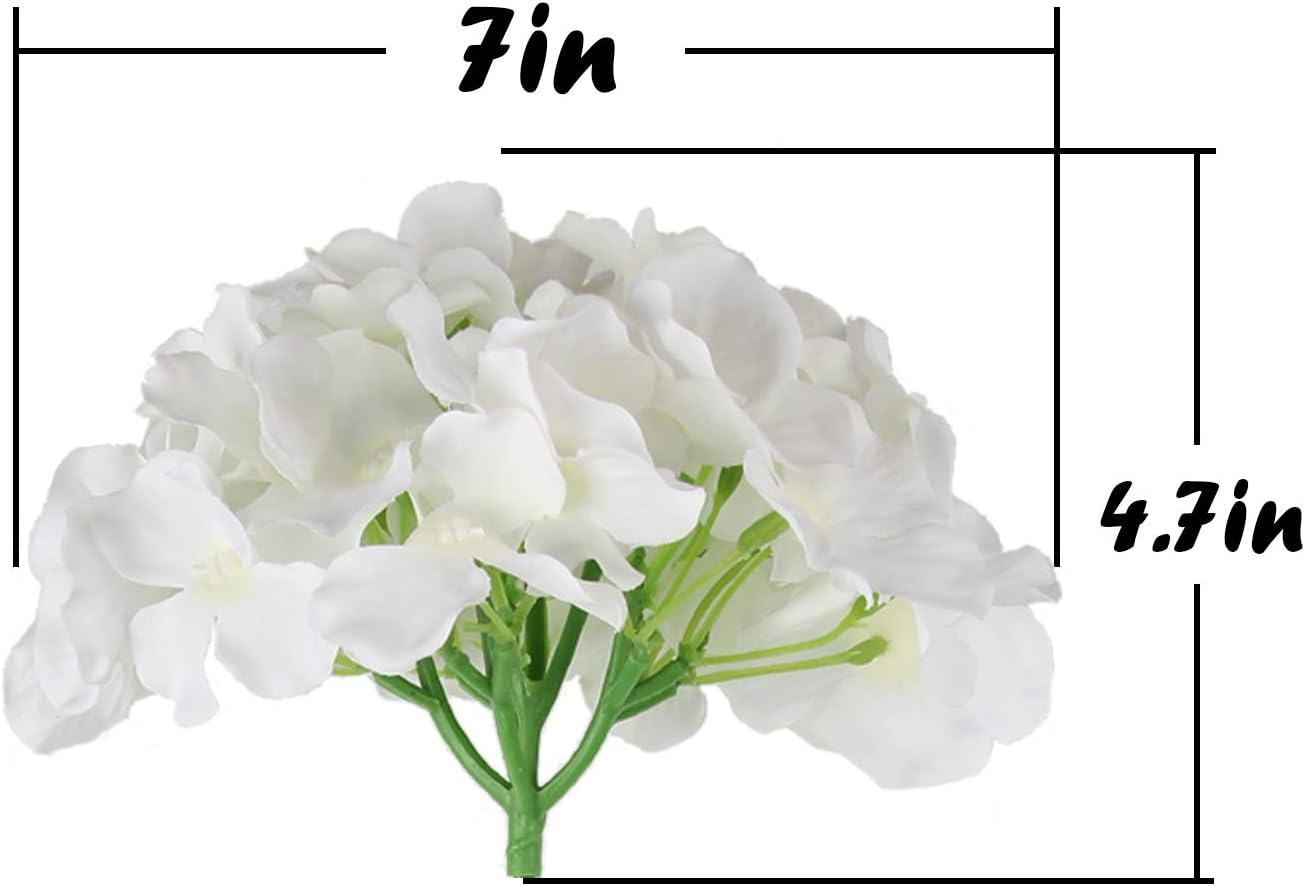Silk Hydrangea Heads Artificial Flowers Heads with Stems for Home Wedding Decor,Pack of 10 (White)
