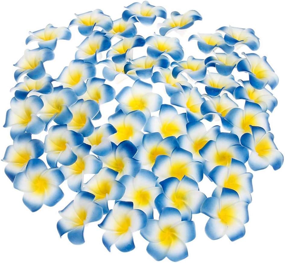 Pursuestar 100Pcs White Foam Hawaiian Frangipani Artificial Plumeria Flower Petals Cap Hair Hat Wreath Floral DIY Home Wedding Decoration 5cm