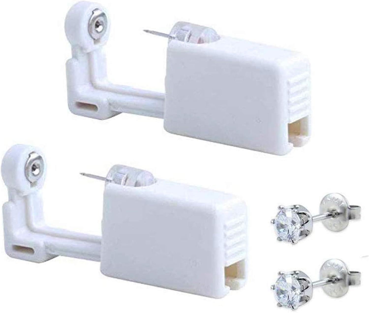 XUKEKOY 2 Pack Self Ear Piercing Gun Earring Disposable Piercing Kit No Pain Easy Use Ear Piercing Gun Kit Tool with Stud (White)