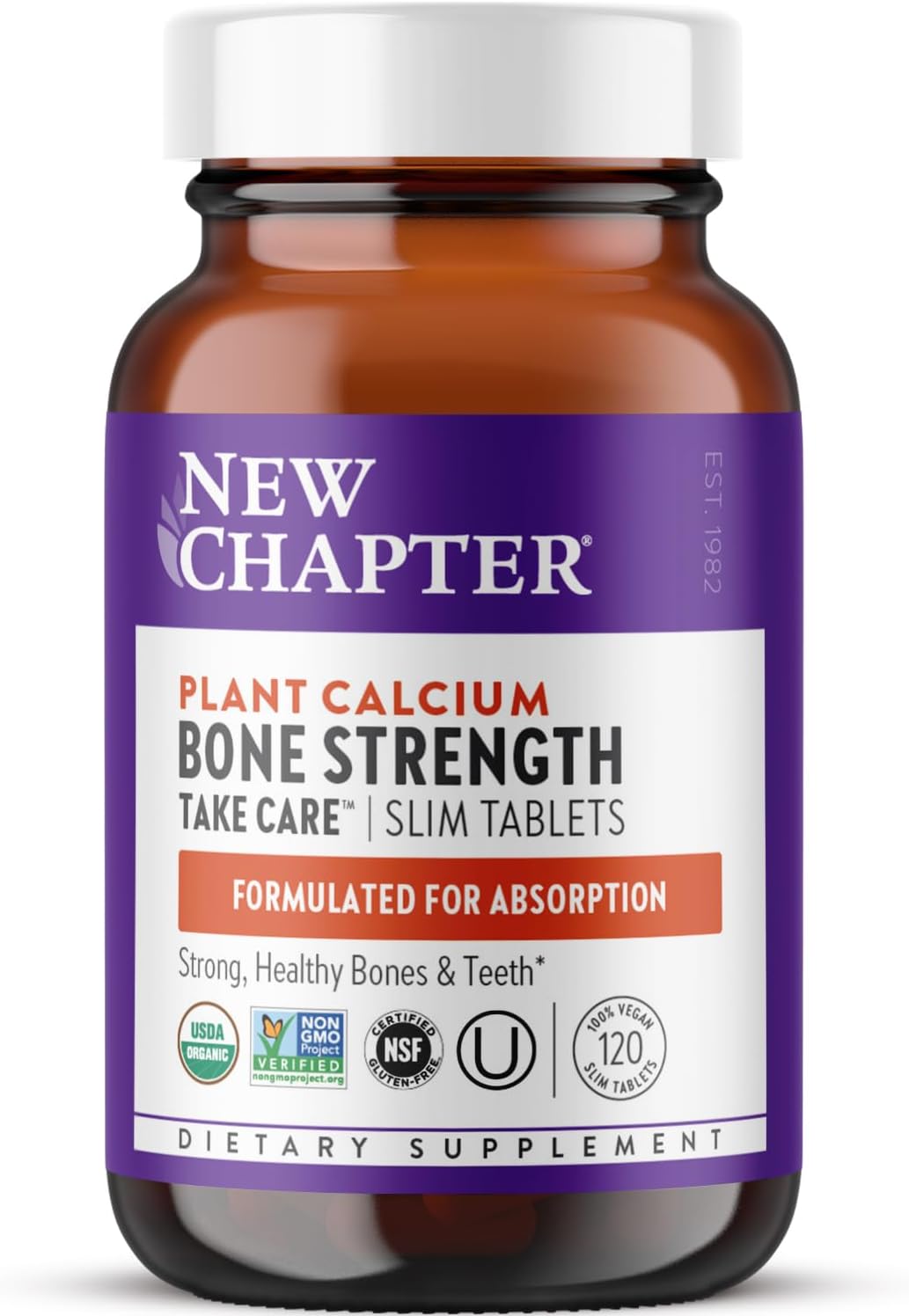 New Chapter Bone Strength Take Care - Bone & Heart Health Supplement - Clinically Studied Plant Calcium from Red Marine Algae - Vegan, Organic, Gluten Free & Kosher - 60 Slim Tablets