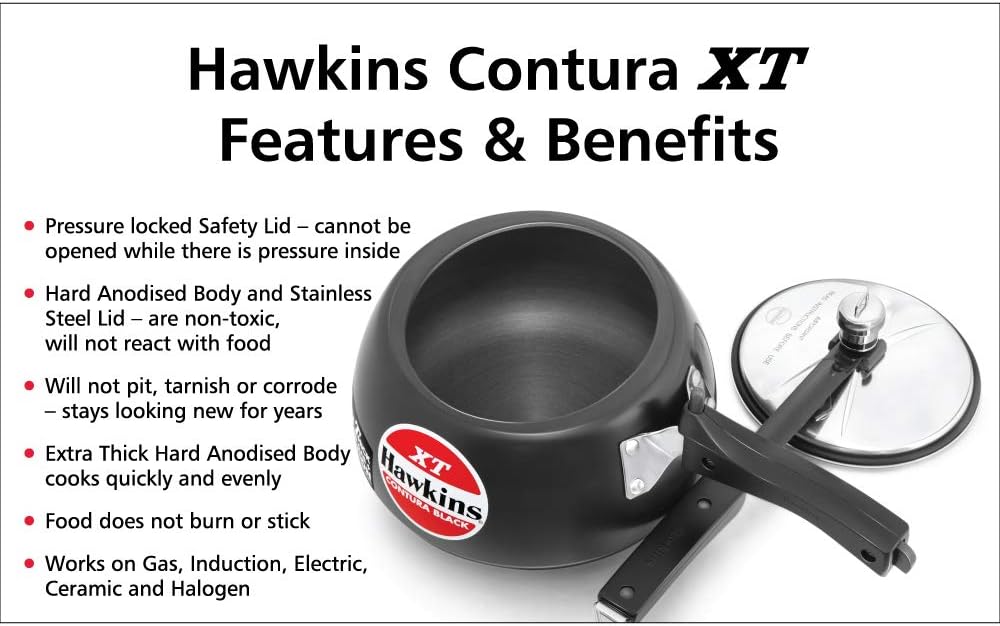 Hawkins Contura Hard Anodized Induction Compatible Extra Thick Base Pressure Cooker, Black, 5L