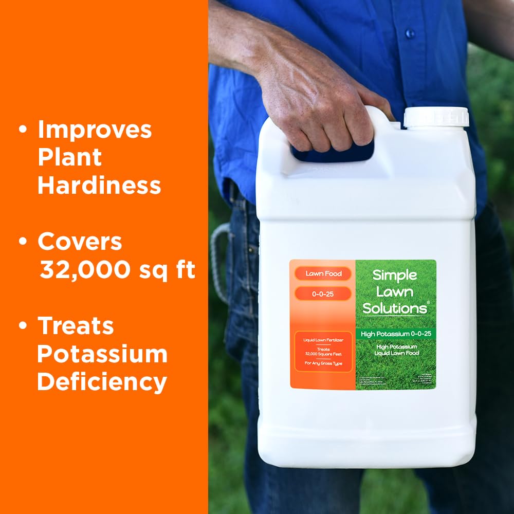 Simple Lawn Solutions - High Potassium Lawn Food Liquid Fertilizer 0-0-25 - Concentrated Spray - Turf Grass Vigor and Plant Hardiness - Summer and Fall - Any Grass Type (32 Ounce)