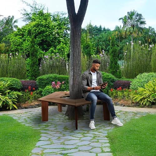 All Things Cedar 52 Inch Wood Tree Bench, 5 Sided Wrap Around Outdoor Seating, Natural