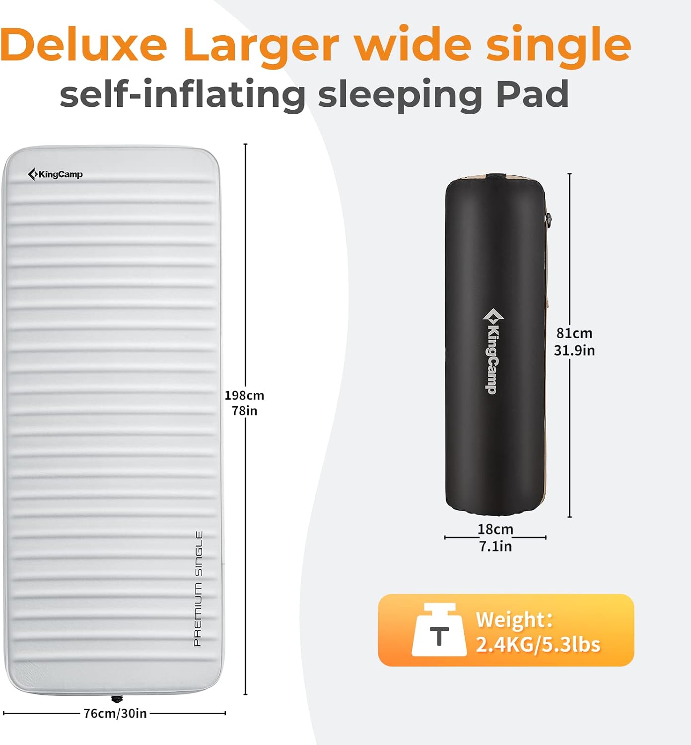 KingCamp Premium Double Camping Mattress, 7.5 R-Value, 2 Person Black