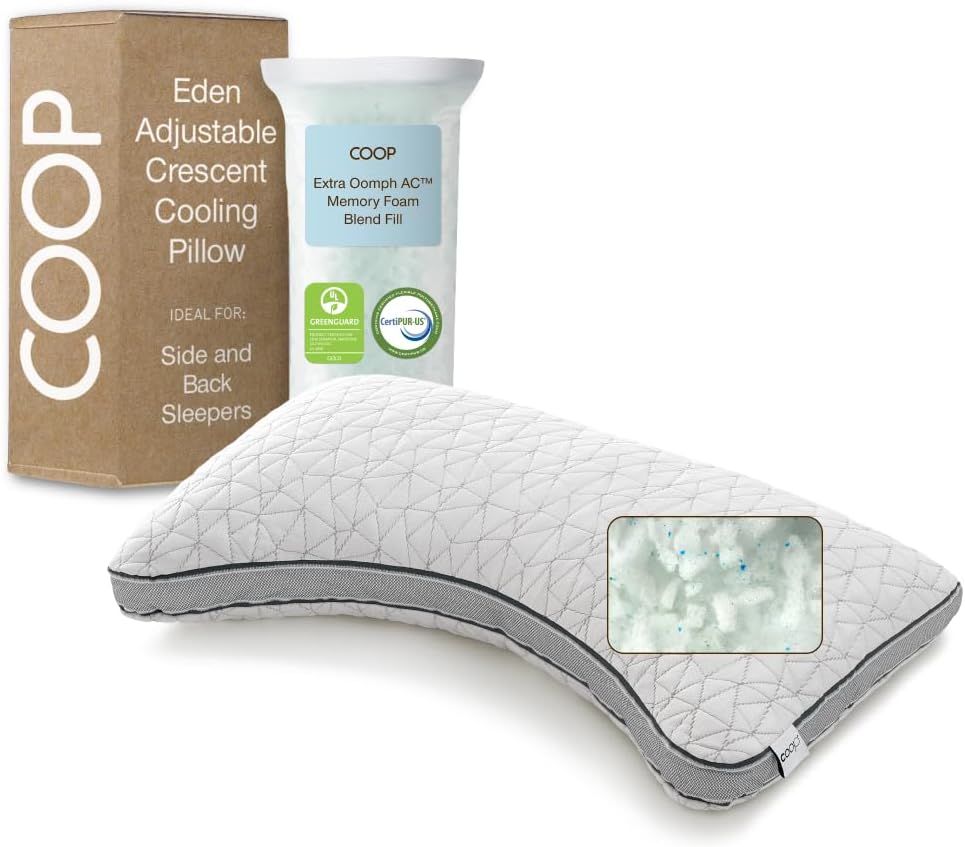 Coop Home Goods Eden Bed Pillow Queen Size for Sleeping on Back, Stomach and Side Sleeper- Medium Soft Memory Foam Cooling Gel - CertiPUR-US/GREENGUARD Gold