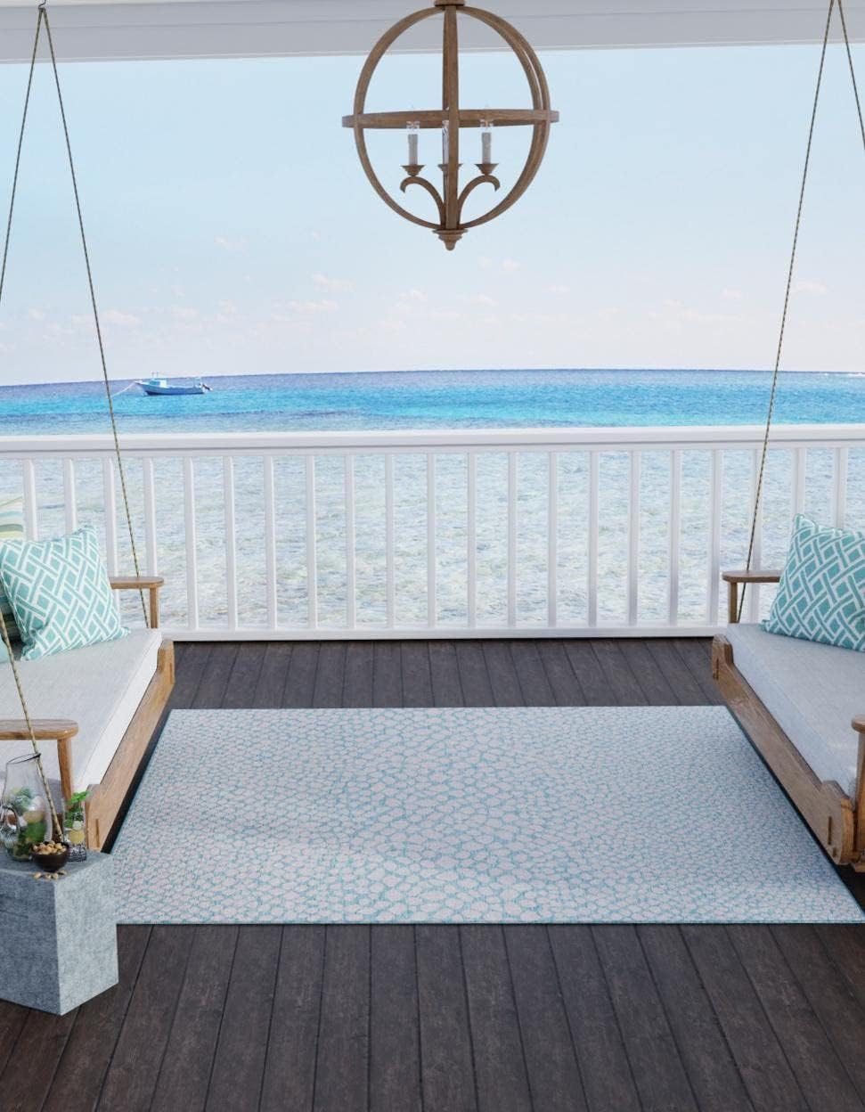 Unique Loom Outdoor Collection Area Rug - Cape Town (9' x 12' Rectangle, Blue/Ivory)