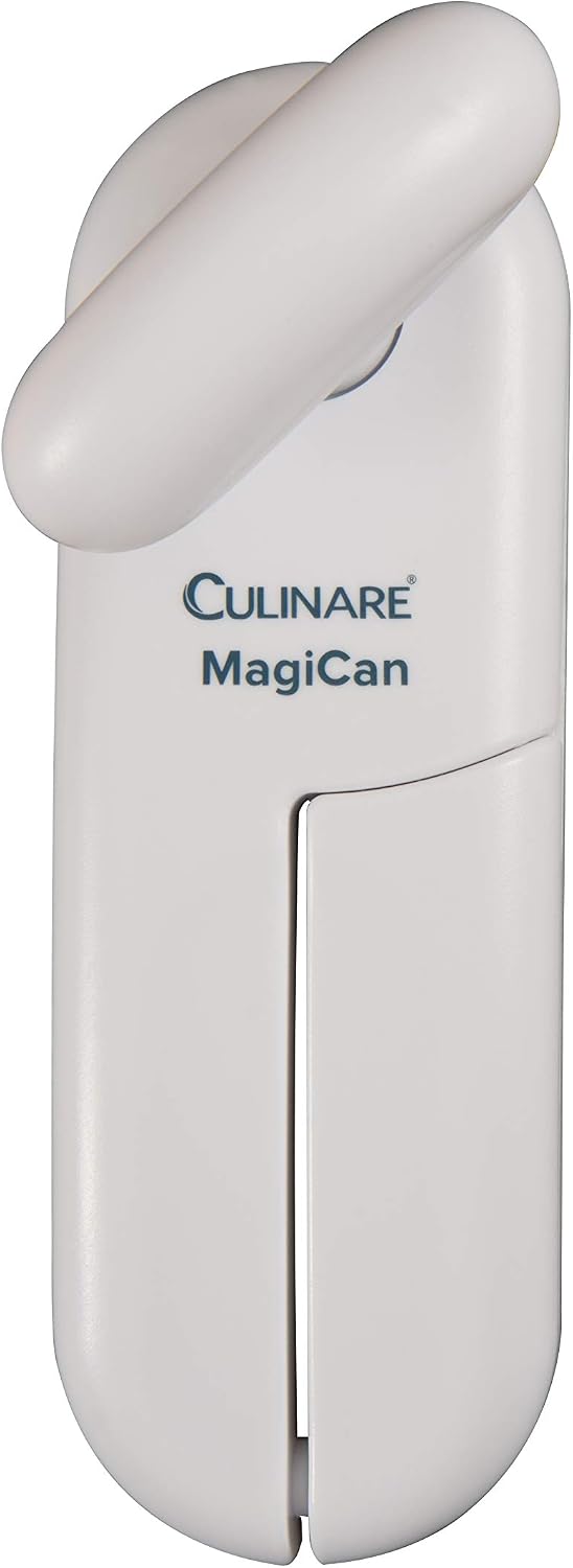 Culinare MagiCan, Manual Can Opener with Lid Release - Heavy Duty Lid Opener Kitchen Gadgets - Home Can Lid Opener Manual - Easy to Use Hand Held Effortlessly Open Cans, White, Stainless Steel