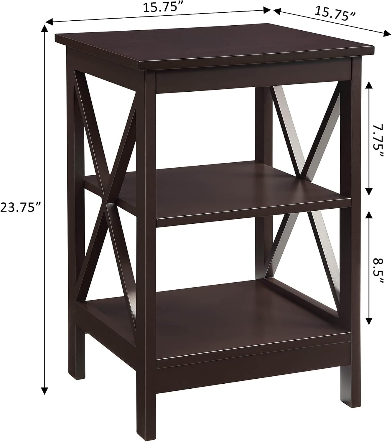 Convenience Concepts Oxford End Table 15.75" - Modern Living Room Table with Storage Shelves, Transitional Nightstand Side Table for Home Decor and Display, Espresso