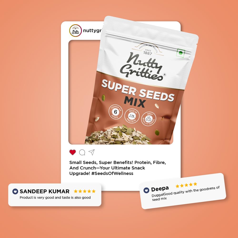 Nutty Gritties Super Seeds Mix - Roasted - Flax Chia Sesame Sunflower Watermelon Pumpkin Seeds (Pack Of 1 - 200 Grams)