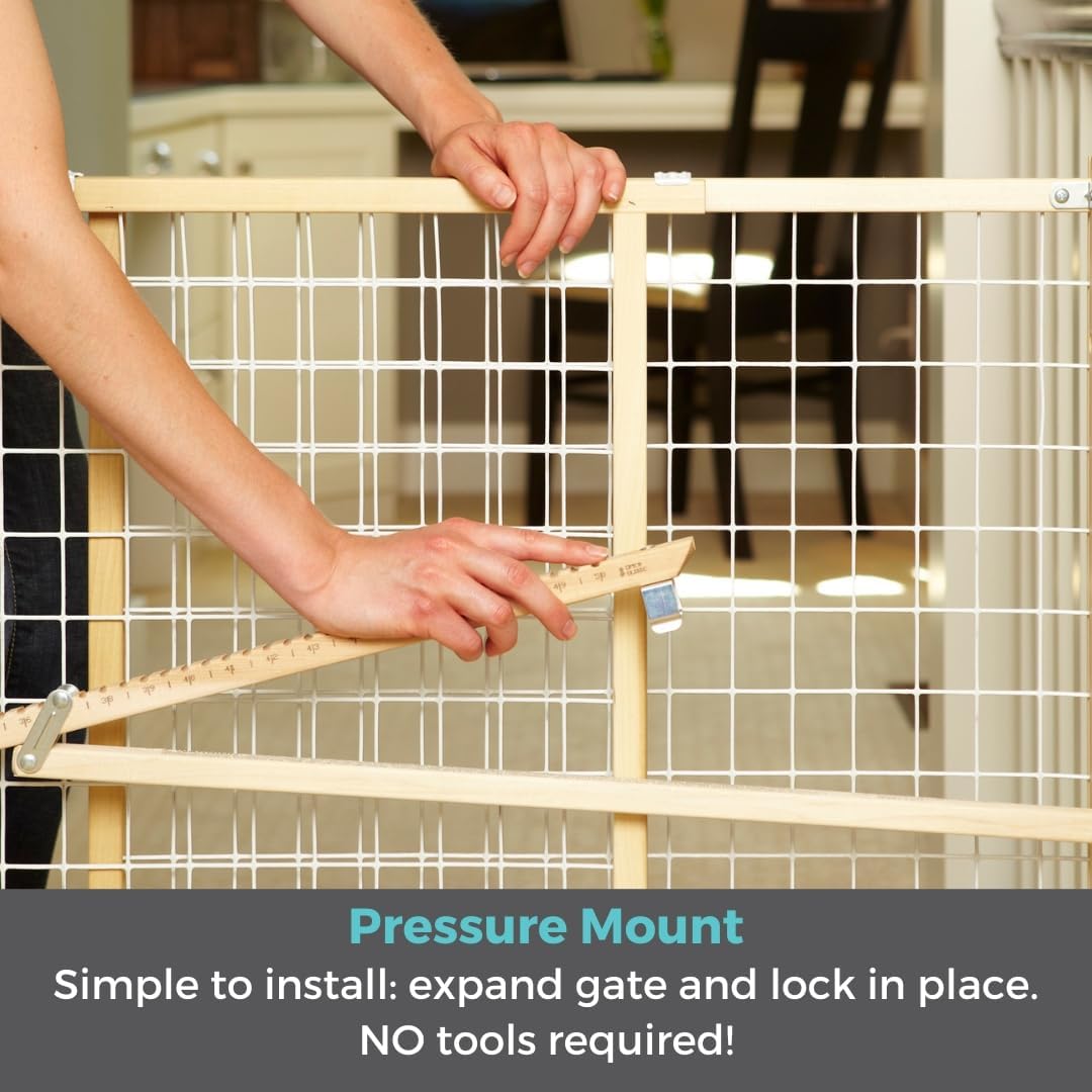 Toddleroo by North States - Extra-Wide Wire Mesh Wooden Baby Gate: Pressure Mounted Baby Gate for Doorways - Adjustable 29.5 to 50 Inches Wide - 31