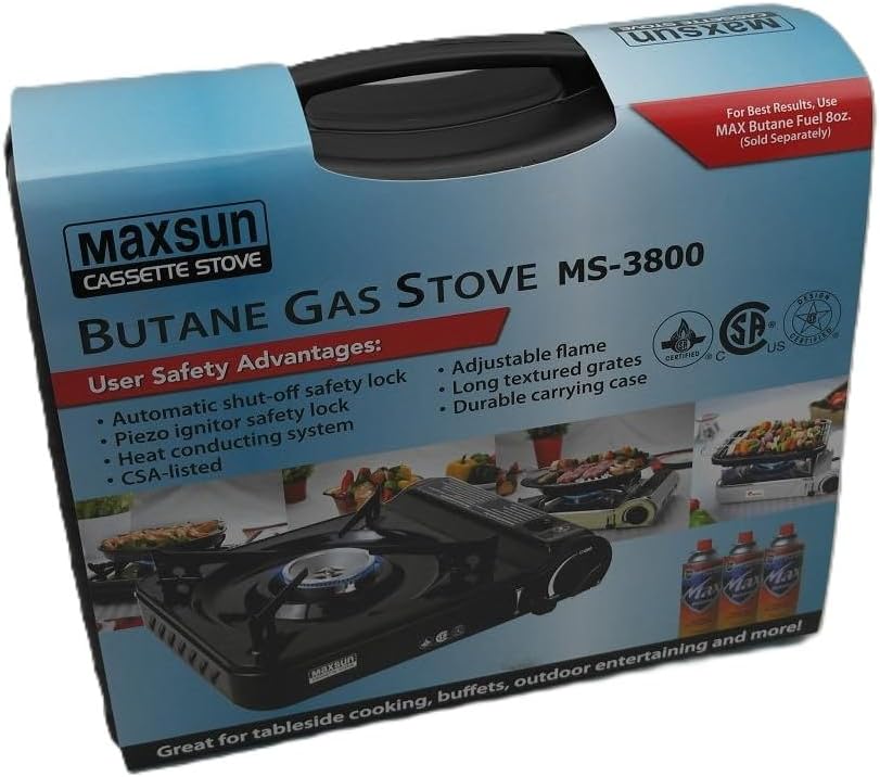 Maxsun Portable Gas Stove MS3800 (Black), 9,560BTU High Power, Camp Stove, Outdoor/Indoor, with Carrying Case