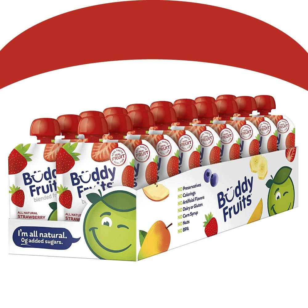 Buddy Fruits Snacks To Go Multifruit Unsweetened Applesauce 3.2oz Pouch (18pk) Gluten-Nut-Dairy-Preservatives-BPA Free, Non GMO, Kosher