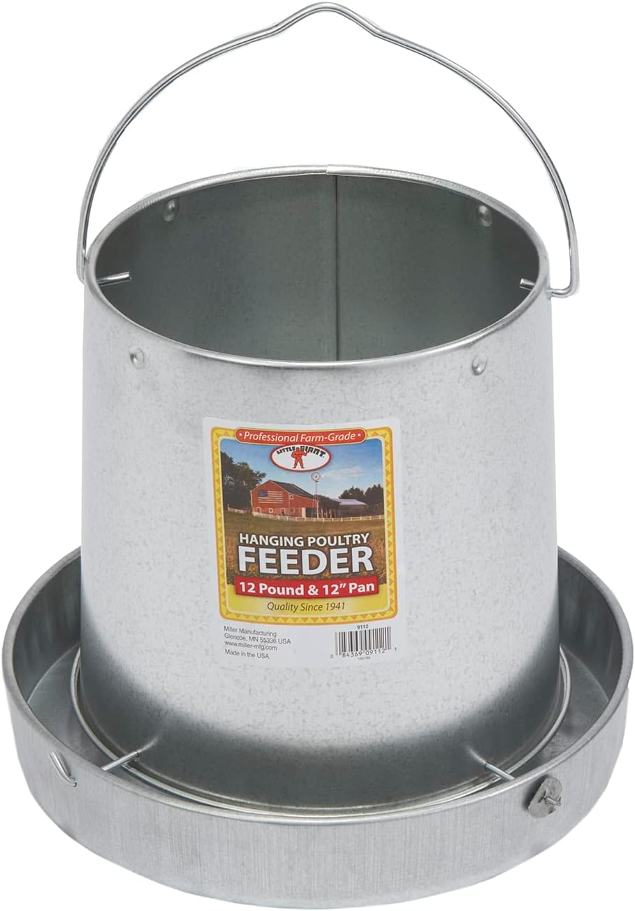 Little Giant® Hanging Metal Poultry Feeder | Chicken Feeder | Outdoor Hanging Bird Feeder | Galvanized Steel Feed Container with Hanging Handle | 40 Pound