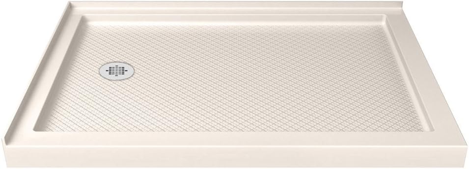 DreamLine SlimLine 34 in. D x 48 in. W x 2 3/4 in. H Right Drain Double Threshold Shower Base in White, DLT-1034482