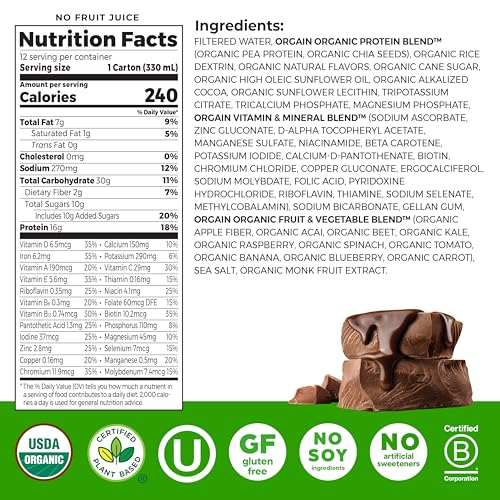 Orgain Organic Nutritional Vegan 16g Protein Shake, Vanilla, 11 oz, 12pk | Ready to drink plant based protein, meal replacement, 21 vitamins & minerals, fruits & vegetables, non-GMO, gluten-free