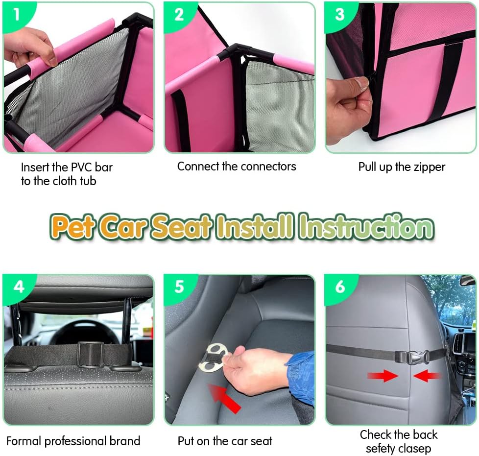 Dog Car Seat Puppy Portable Pet Booster Car Seat with Clip-On Safety Leash and PVC Support Pipe, Anti-Collapse,Perfect for Small Pets