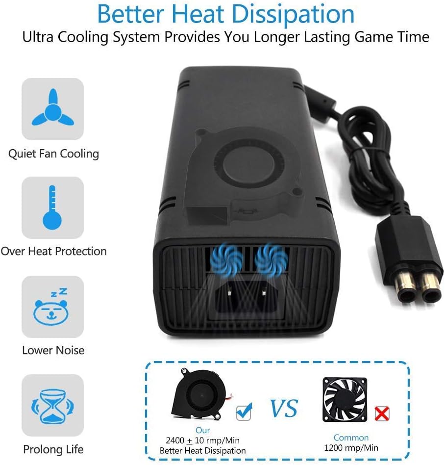 Xbox 360 Slim Power Supply, Quiet AC Charger 100-240V Power Brick for Xbox 360 Slim ONLY