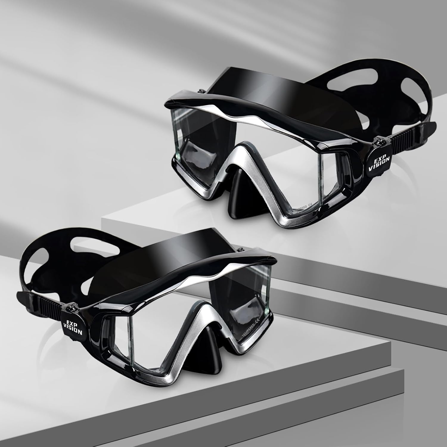 Adult Pano 3 Scuba Diving Mask, Tempered Glass Snorkel Mask Anti-Fog Swim Mask No Leakage Swim Goggles with Nose Cover Snorkeling Gear for Snorkeling