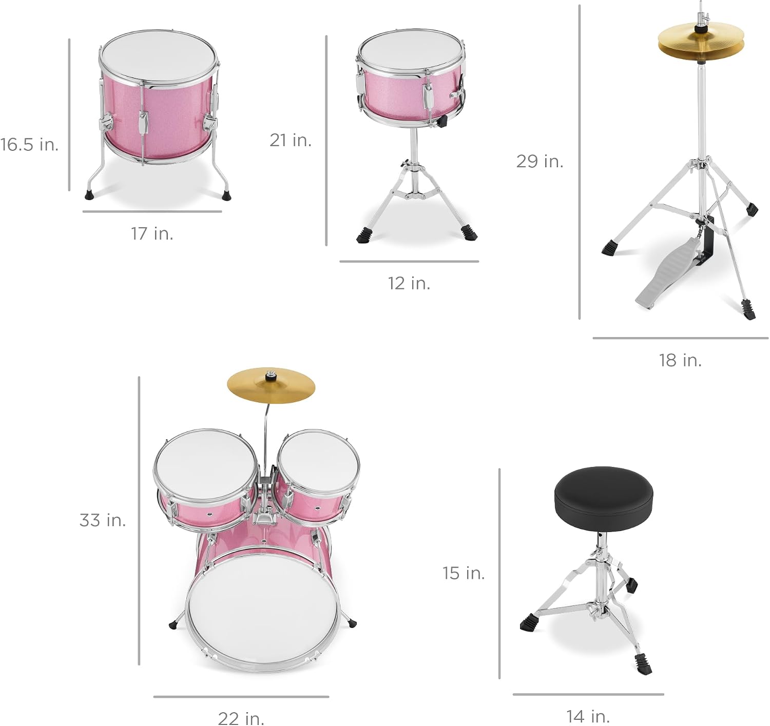 Best Choice Products Kids 5-Piece Beginner Drum Set Junior Kit, Starter Percussion w/Cymbals, Pedal, Drumsticks, Stool, Toms, Snare, Hi Hat - Black