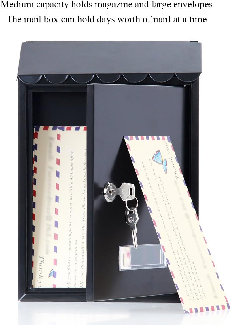 Locking Mailbox Wall Mount for Outside– Jssmst Mailboxes with Key Lock for Front Door Fence, Large Capacity Letter Box, 14.3 x 4.1 x 11.8 Inch, Black, SM-HPB911BN